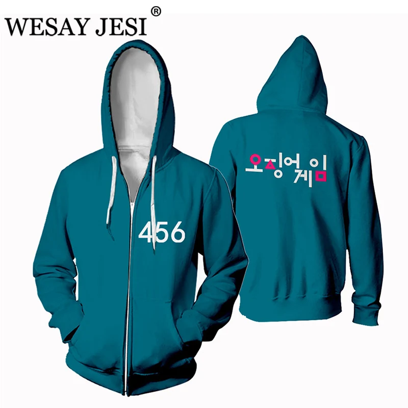 

Squid Game Cosplay 456 Sweatershirt Suits Oversized Solid Color Sweatshirt Print Sports Suit Halloween Female Squid Costume Game