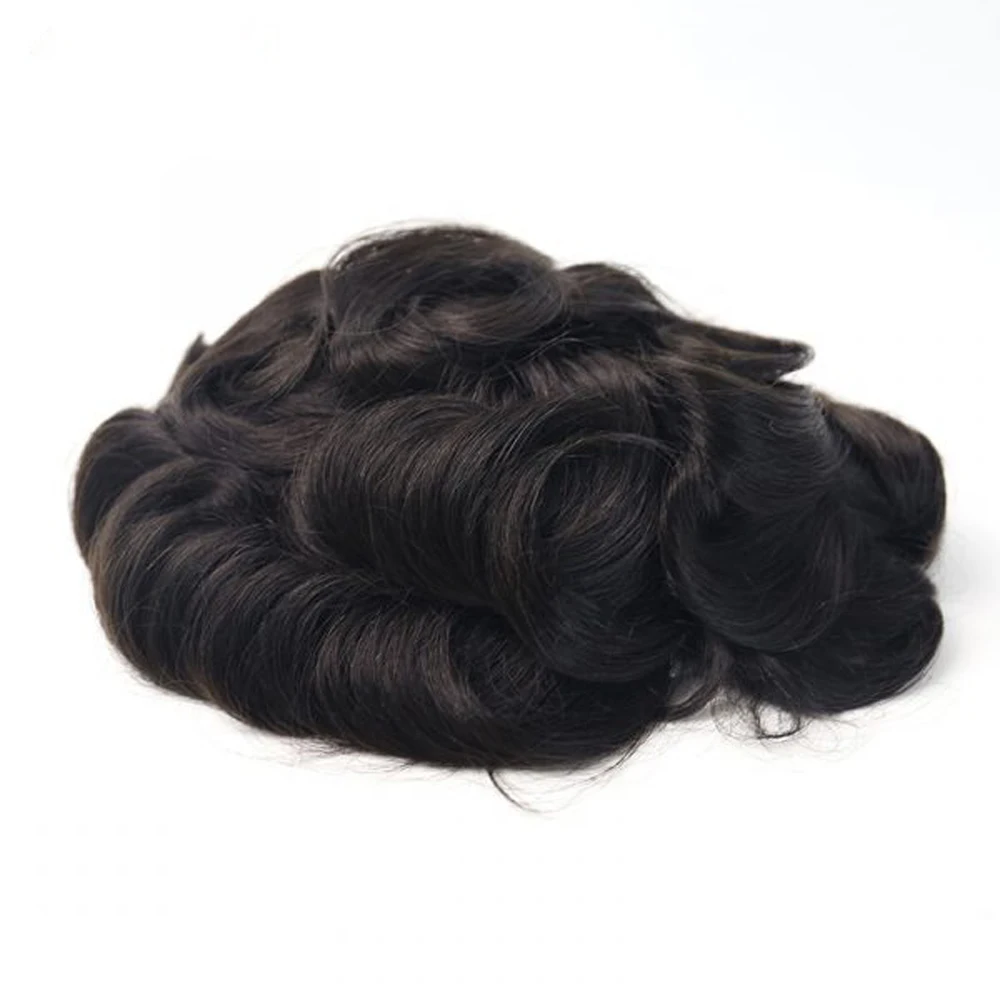 BYMC Natural Black Brazil Human Hair Men Toupee Replacement System PU Hairpieces Male Wig for | Шиньоны и парики