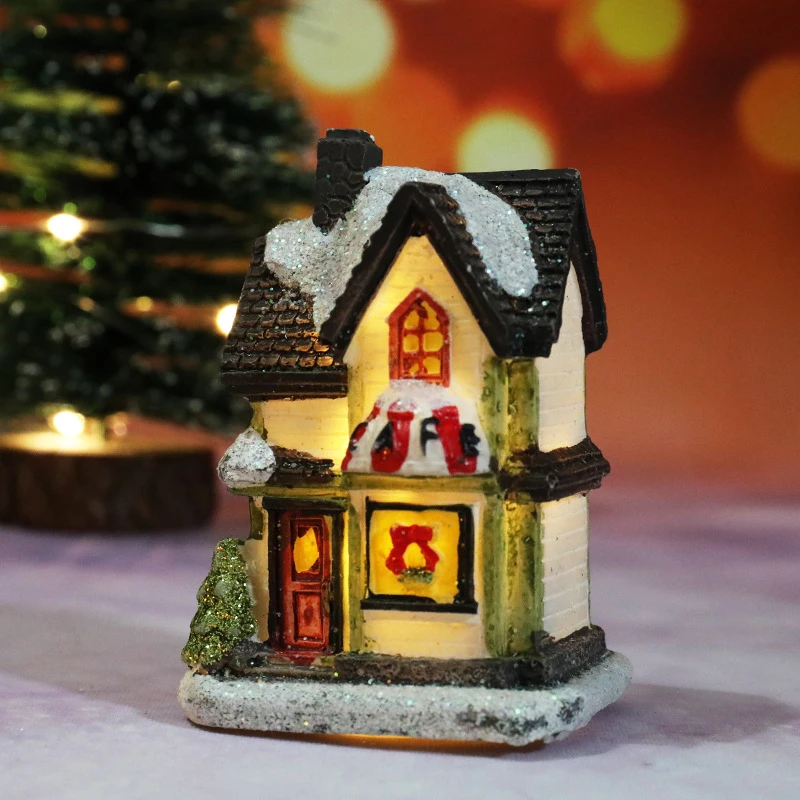 city christmas party led light snow scene village houses decoration chimney cabin ornament home decoration for kids gift free global shipping
