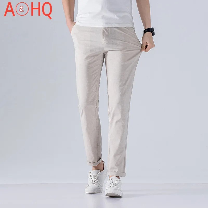 

Cotton Linen Casual Pants Thin Summer Korea Style Clothing Regular Fit Long Trousers for Men Blue Khaki 2021 New Fashion