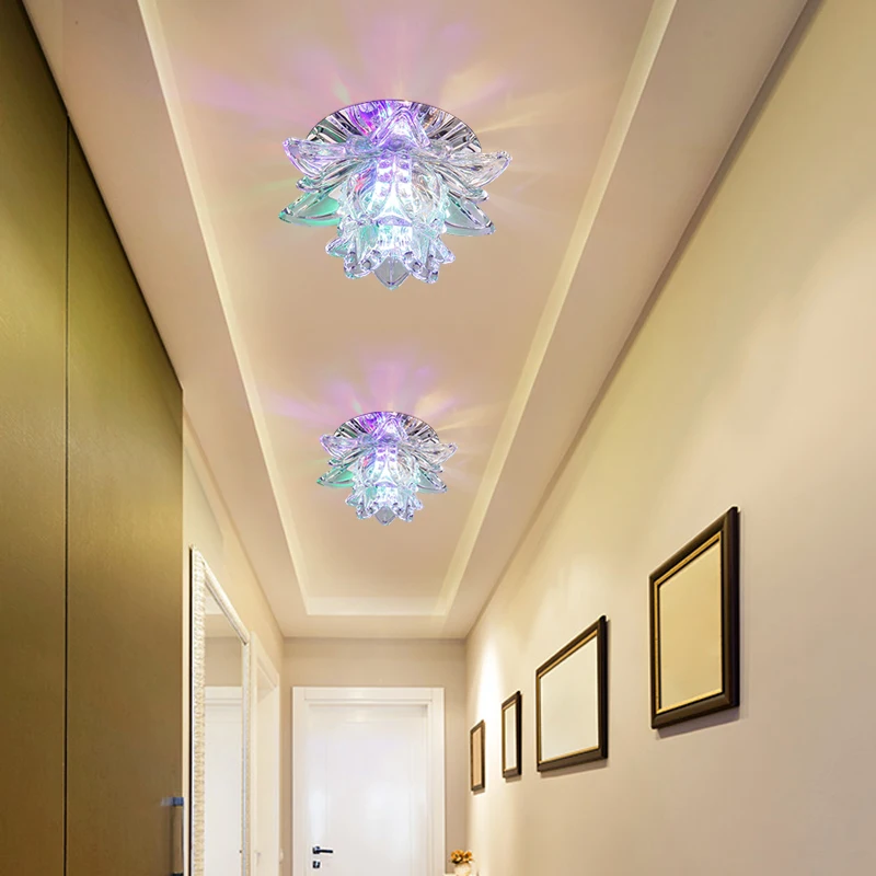 Lámpara de techo de cristal Led de loto para pasillos, balcones, pasillos, luminaria creativa