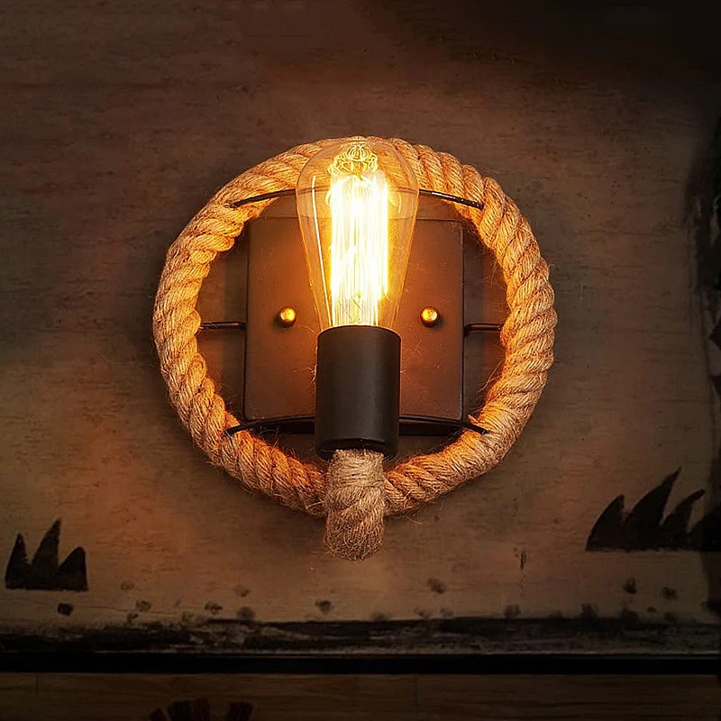 

Retro Loft LED Hemp Rope Wall Lamp Indoor Vintage E27 Industrial Bedside Sconce Restaurant Aisle Dining Room Wall Lights Fixture