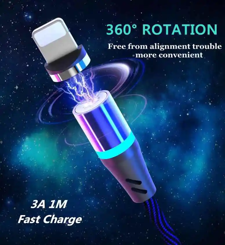 Sindvor новейший светодиодный 3а Магнитный USB кабель для iPhone Micro типа C быстрое