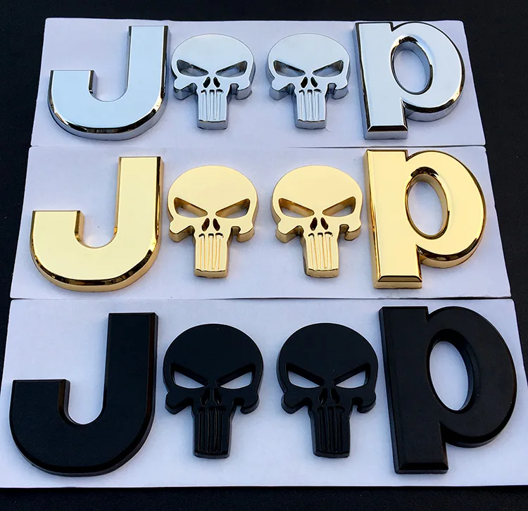 

3D Metal for skull jeep Car Side Fender Rear Trunk Emblem Badge Sticker Decal for Chrysler JEEP Cherokee Wrangler Compass Grand
