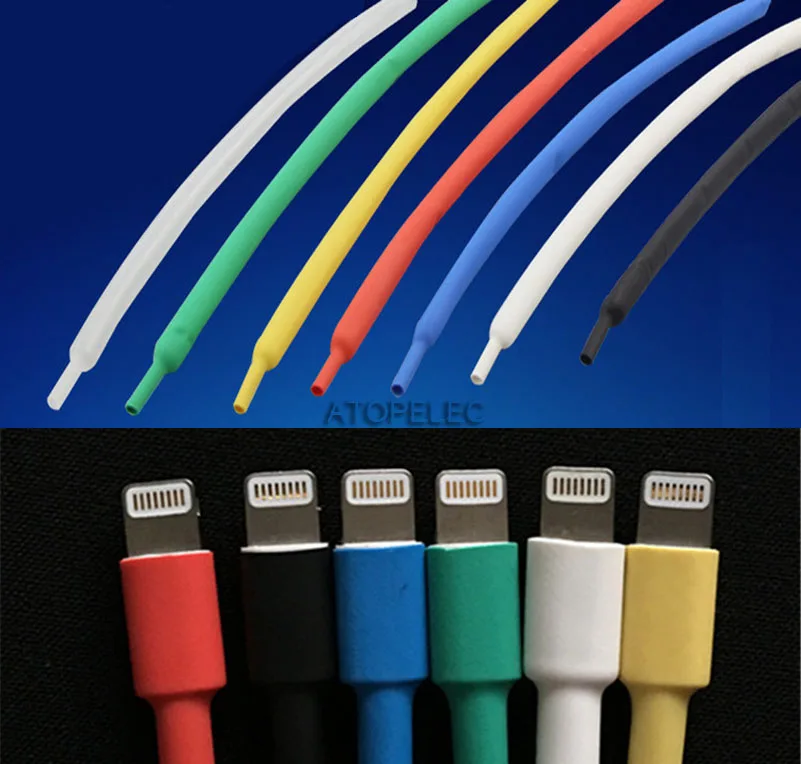 

2:1 Heat Shrink Tube Sleeve for iPad iPhone 5 6 7 8 USB Data Charger Cable Fix Black/Red/Yellow/Green/Blue/White/Clear