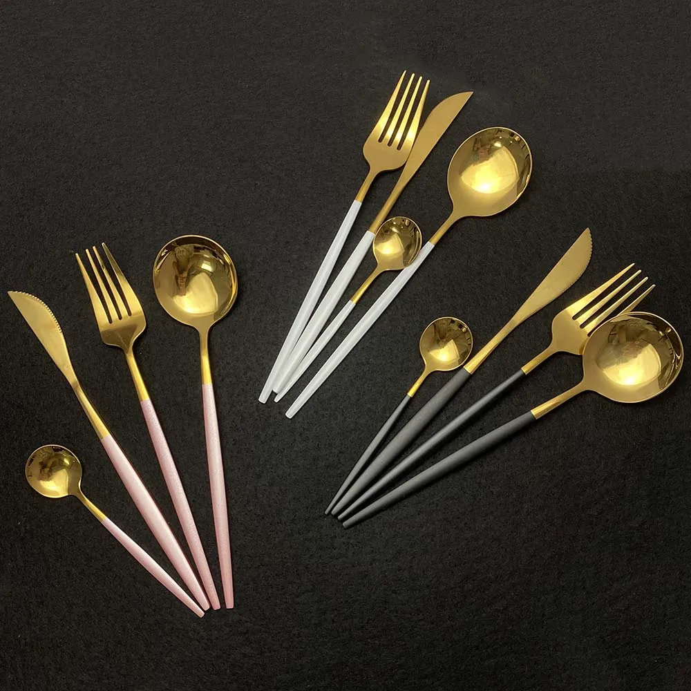 Цвета: черный золотистый Нержавеющая сталь столовая посуда набор 24 шт. столовых