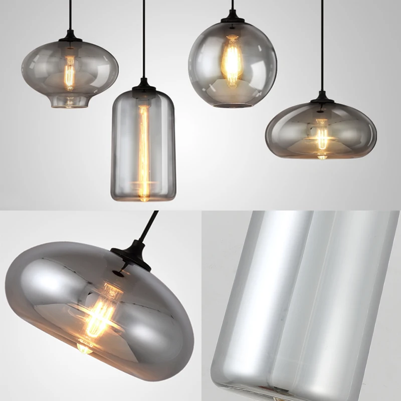 Lámpara colgante y moderna de cristal para decoración del hogar, luz LED nórdica para sala de estar, dormitorio, Retro, Industrial, Loft, color gris humo