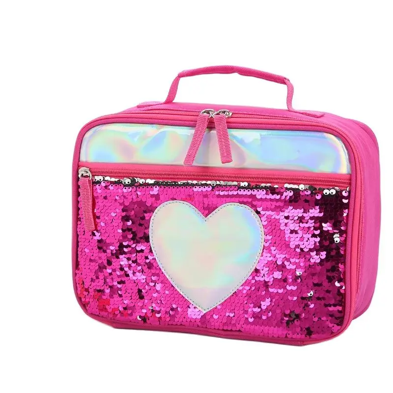 Women Sequins Insulation Cartoon Food Bag Portable Oxford Kids Food Container Picnic Bag Peva Foil Layer Thermal Cool