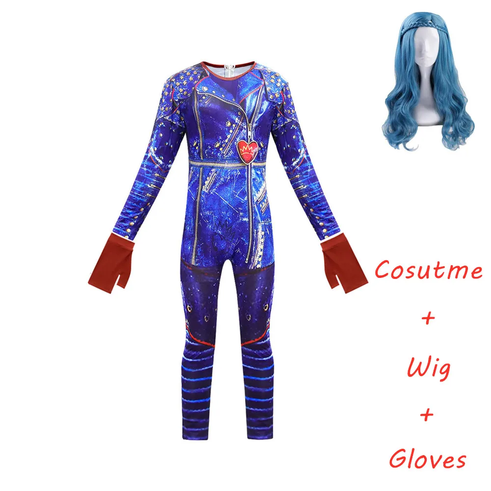C and wig-3pcs Костюмы для девочек на Хеллоуин, 3 evie, детские костюмы для детей, костюм для девочек, вечерние комбинезоны для косплея, хвост русалки - Цвет: C and wig-3pcs