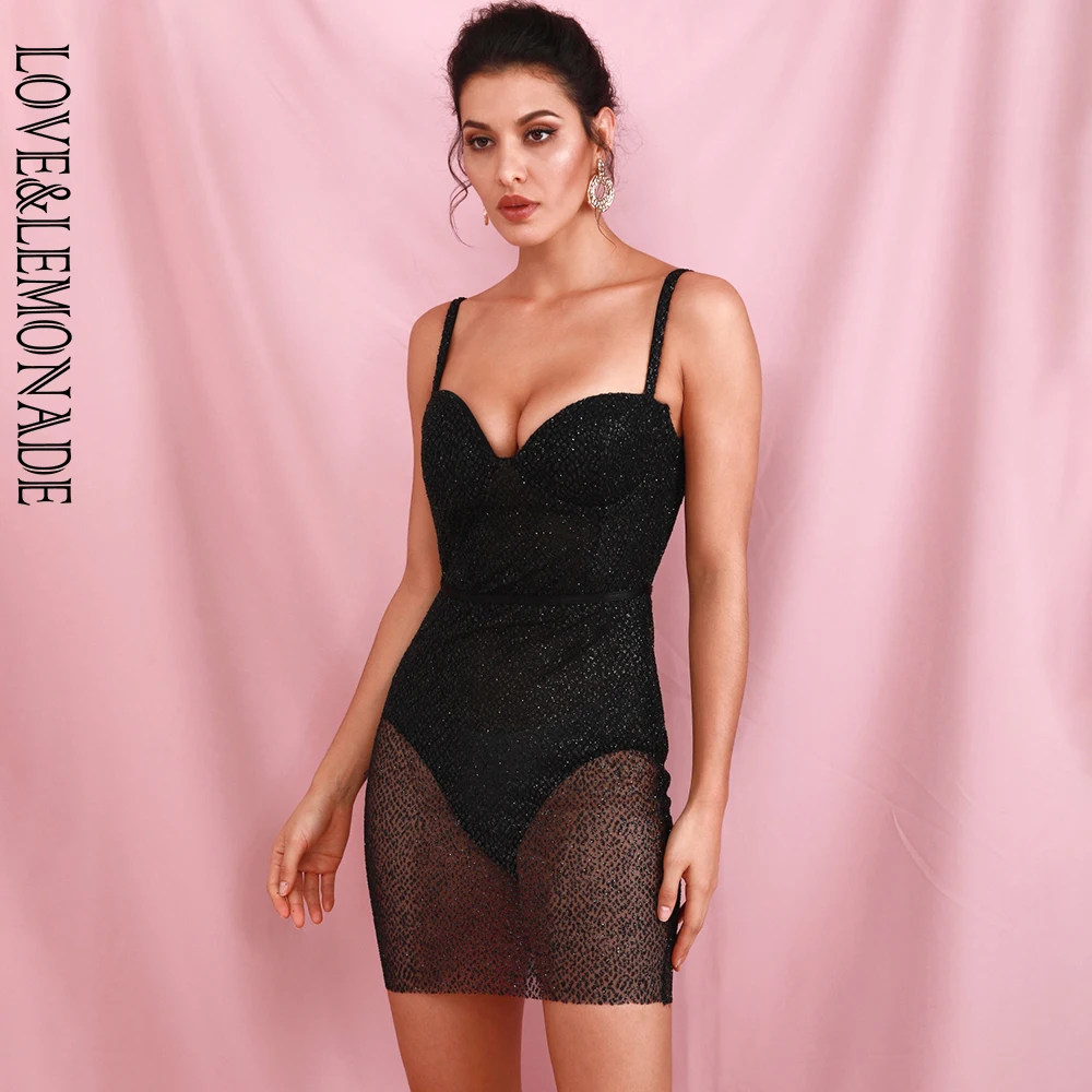 Женское мини платье LOVE & LEMONADE черное облегающее с открытой спиной модель