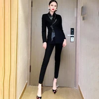 2021 new female autumn and winter fashion temperament korean version british style black president office manager business suit
