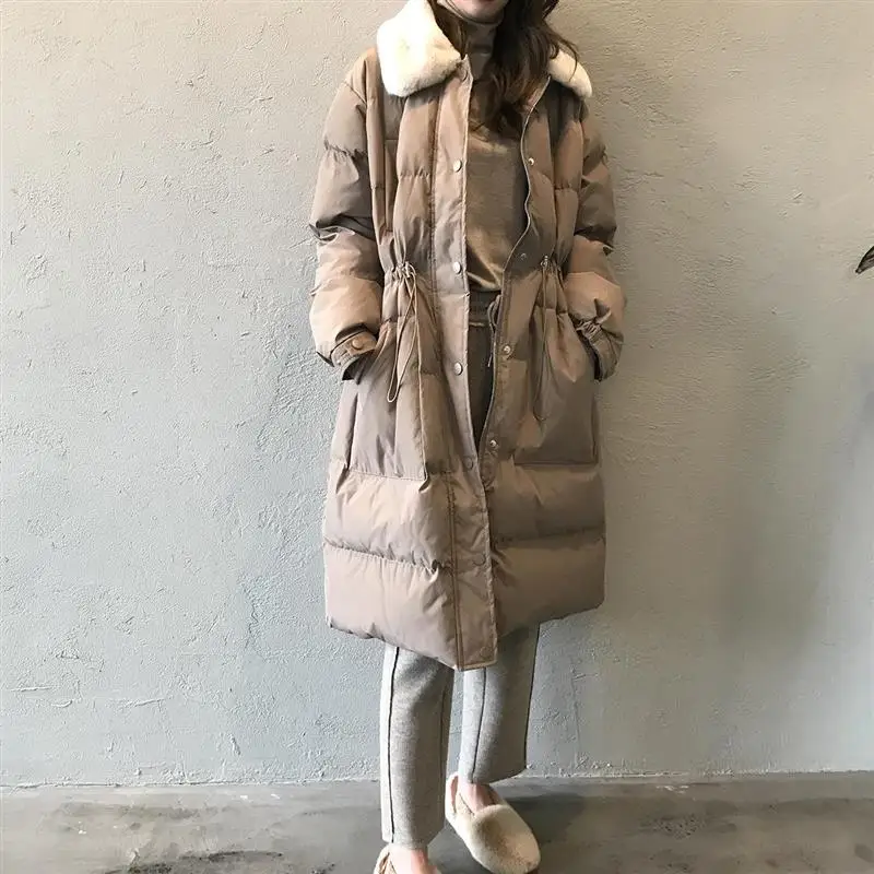 2022 New Long Winter Jacket and Coat for Women Casual Cotton Padded Warm Rabbit Fur Collar Black Mujer Parkas Female Clothing