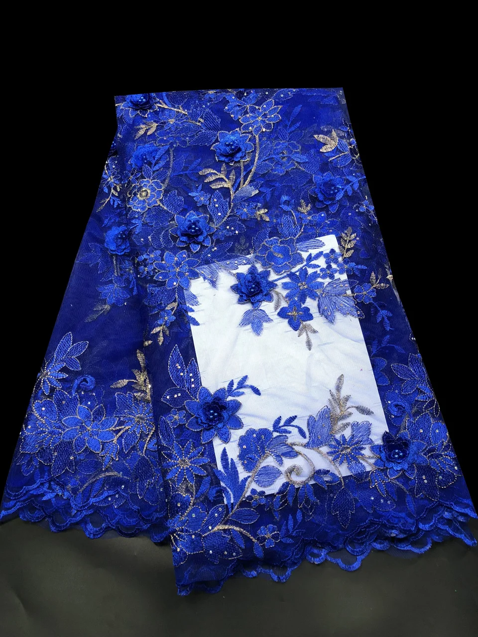 

African Lace Fabric with 3D Applique Beads 2018 Latest Beaded Lace Fabric High Quality 3D Lace Fabric Fashion Sewing Material