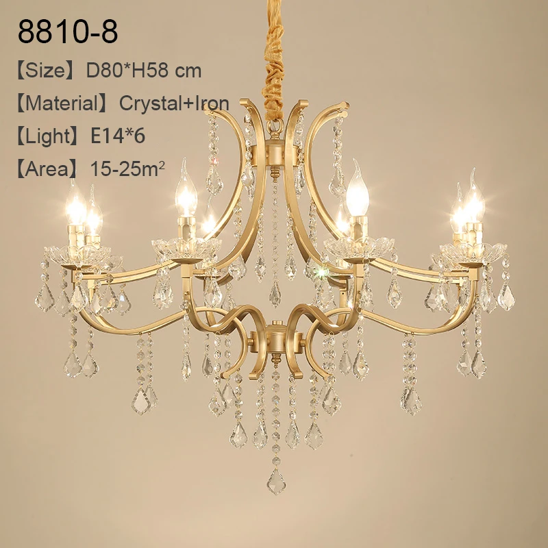 8lights Скандинавский светодиодный хрустальный канделябр, винтажная Золотая люстра, подвесной светильник для гостиной, спальни, кабинета, современной кухни, столовой - Цвет абажура: 8lights
