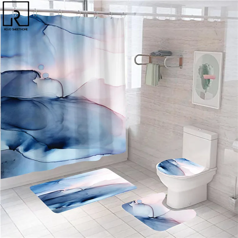 green gold bathroom curtain marble bath screen shower curtains decoration waterproof partition anti slip mat set toilet cover free global shipping