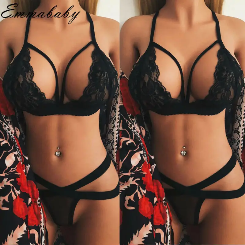 Женское сексуальное кружевное ночное белье нижнее стринги наборы бюстгальтер +