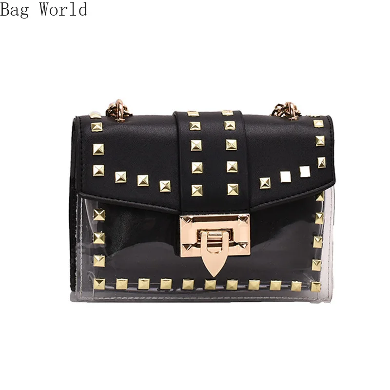 

Popular Small Bag Female 2021 Summer New Trendy Fashion Transparent Messenger Bag Personalized Rivet Jelly Bags