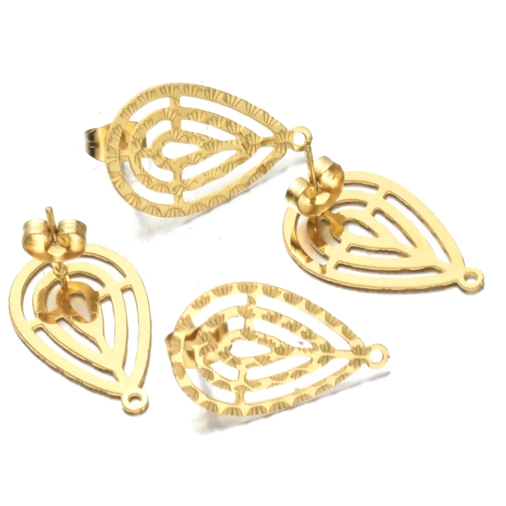 10 шт./лот из нержавеющей стали полые серьги в форме капли золотистого цвета