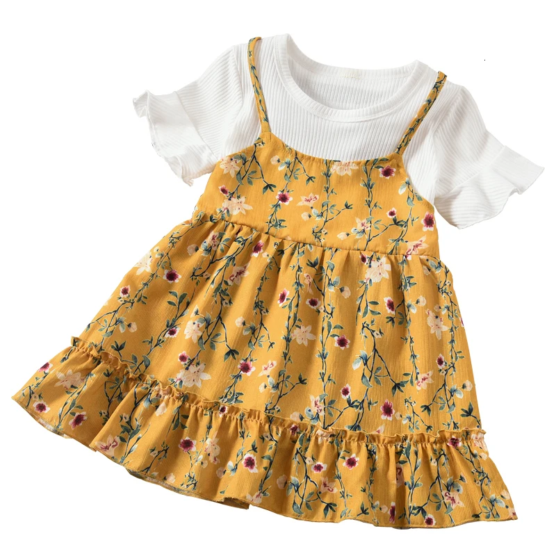 Детское плиссированное платье принцессы с короткими рукавами круглым вырезом и