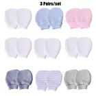 Митенки хлопковые, Детская рукавица, 3 пары, в полоску, для новорожденных вязаный, с защитой от царапин