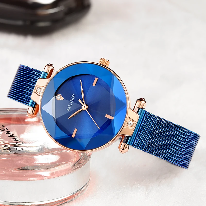 MEGIR Роскошные Брендовые женские часы Reloj Mujer полностью стальной сетчатый ремешок