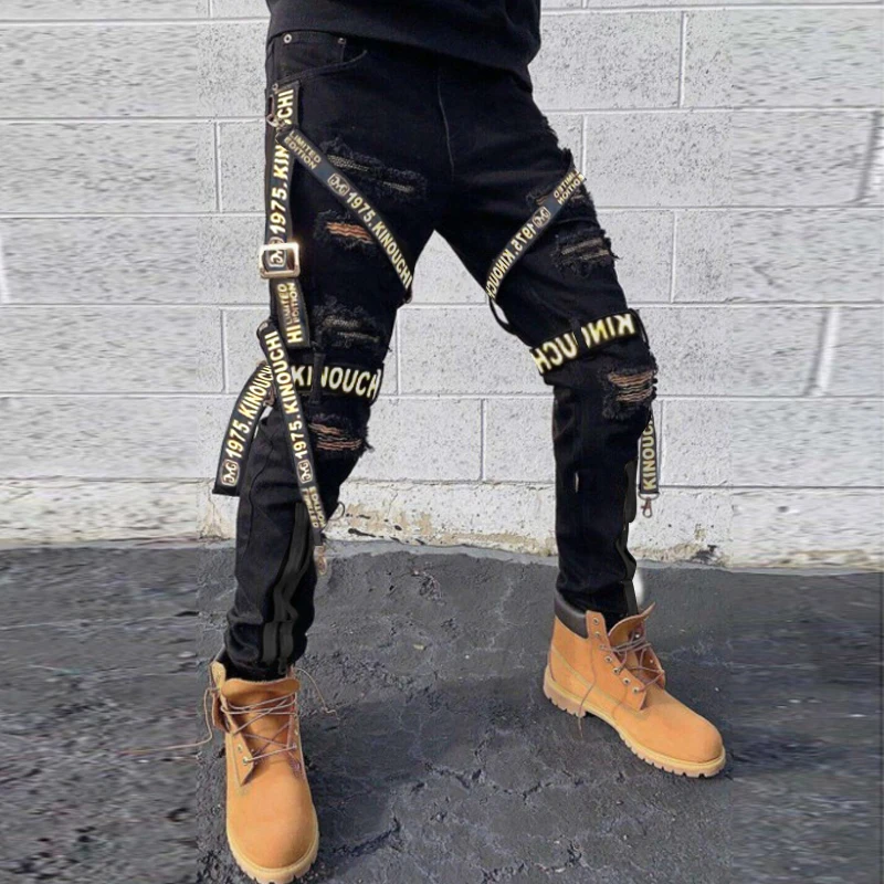 

Fall Men's Jeans 2022 Skinny Slim Straight Pants New Fashion Black Youth Street Pants Trend Ripped Cargo Pants White Summer