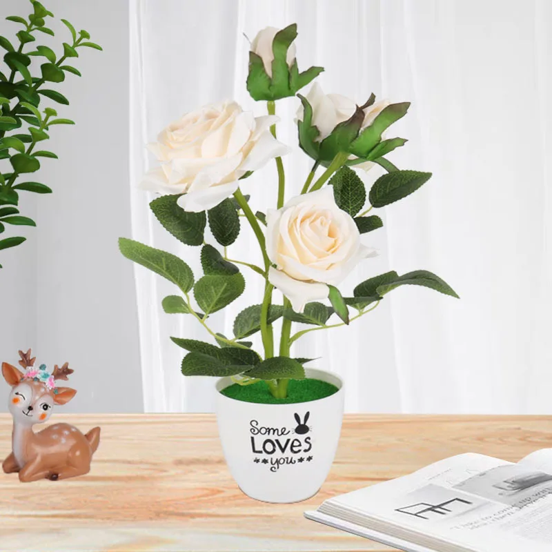 Искусственная Роза в горшке искусственное растение настольное украшение