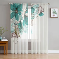 flowers bloom turquoise plants roses tulle sheer window curtains for living room kitchen children bedroom voile hanging curtain