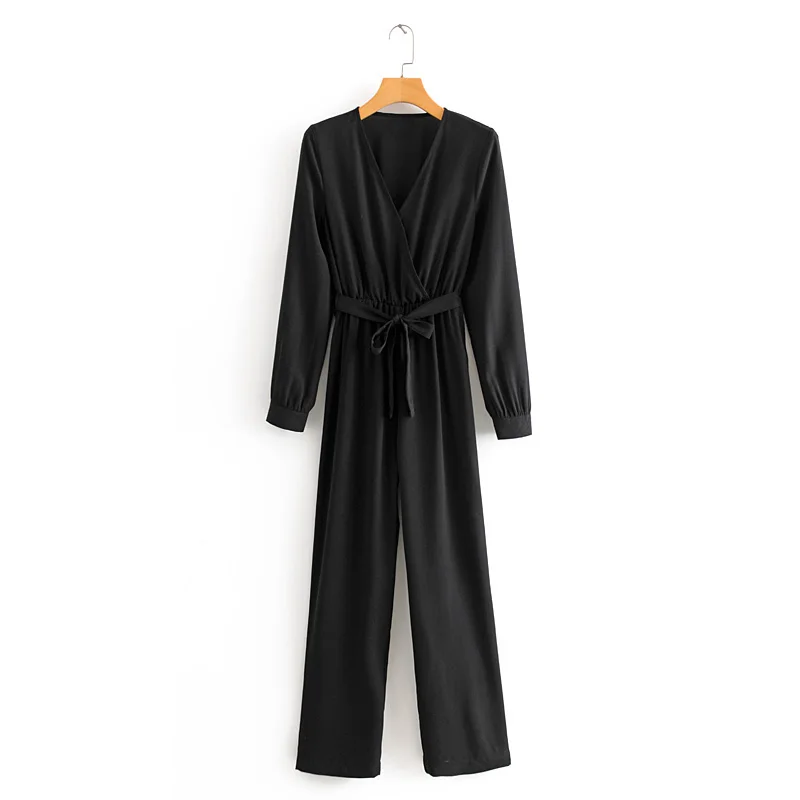 Женский комбинезон на весну и осень повседневный однотонный с v образным вырезом