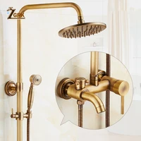zgrk antique brass shower faucets set 8 rainfall shower commodity shelf dual handle mixer tap swivel tub spout bath shower