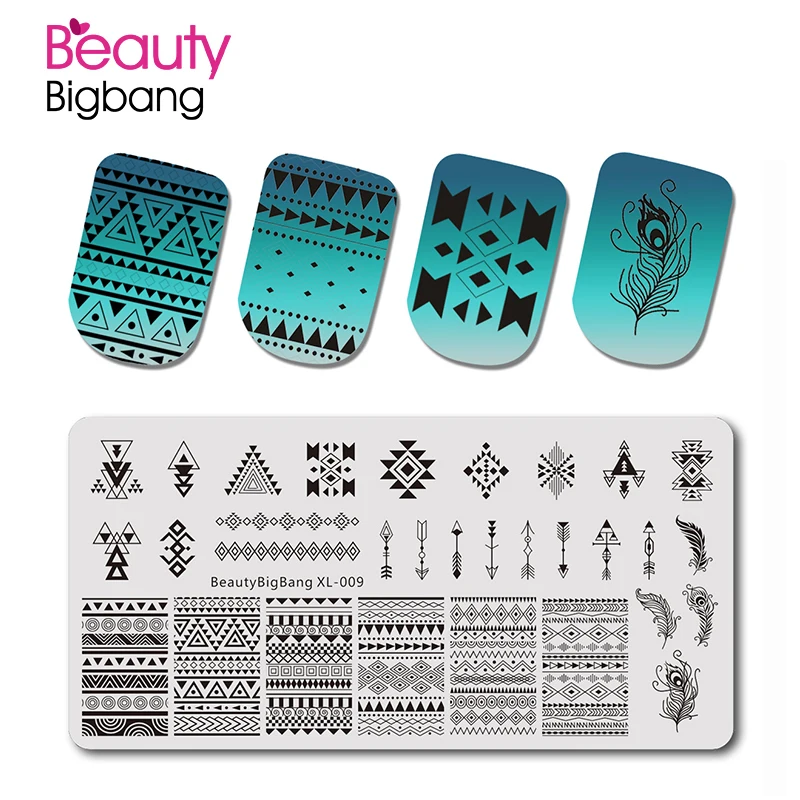BeautyBigBang пластины для штамповки ногтей Геометрическая тема прямоугольник треугольник Перо Винтажный шаблон для дизайна ногтей трафаретная штамповка пластины