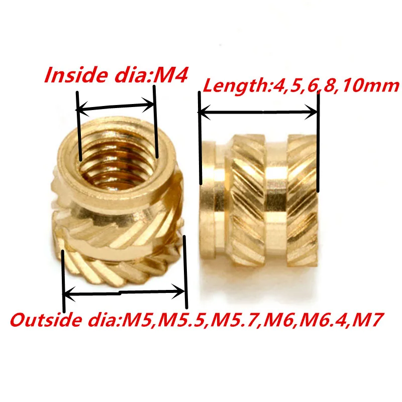 M4 inside dia brass Hot Melt Insert Nuts Heating Molding Copper Thread Nut Double Twill Knurled Injection nut 422 | Обустройство дома