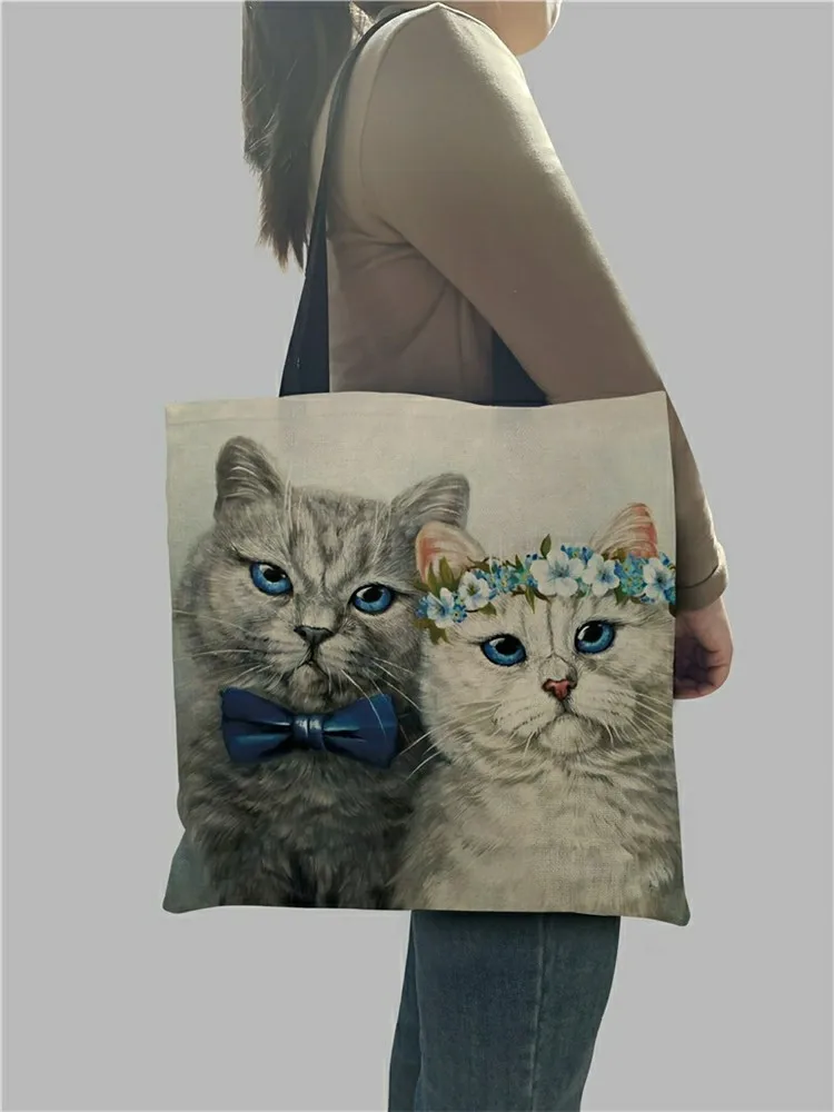 

B13058 Creative Floral Animal Design Handbags Ladies Shoulder Bag Dog Cat Panda Print Shopping Bags For Groceries Foldable