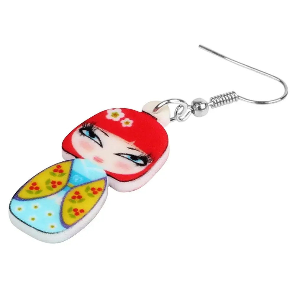 WEVENI Acrylic Red Hair Japanese Kimono Girl Doll Earrings Drop Dangle Jewelry For Women Girls Teens Kid Charms Decorations Gift | Украшения