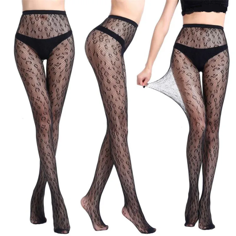 Модные леопардовые сексуальные чулки женские ажурные колготки кружевные