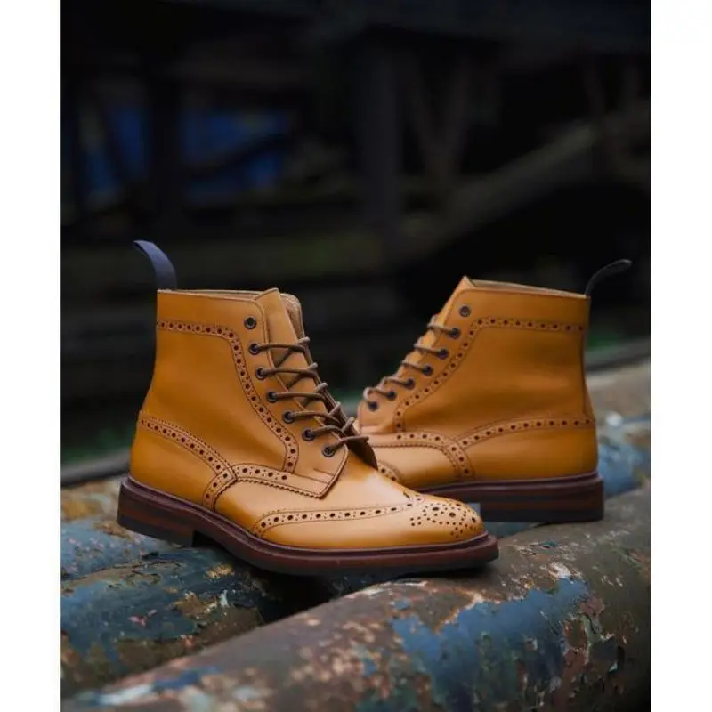 

Men PU Leather New Handmade Lace Up Boots Classic Boots Ankle Men Boots Casual Fashion Winter Combat Boots KR129