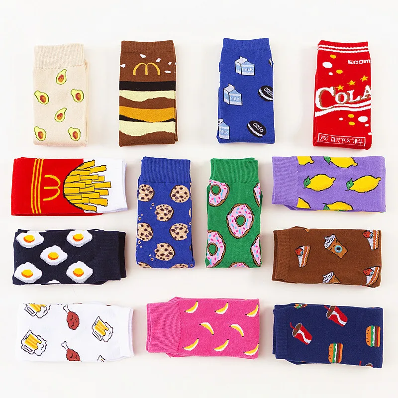 Носки женские в стиле Харадзюку хлопковые с принтом фруктов бананов авокадо