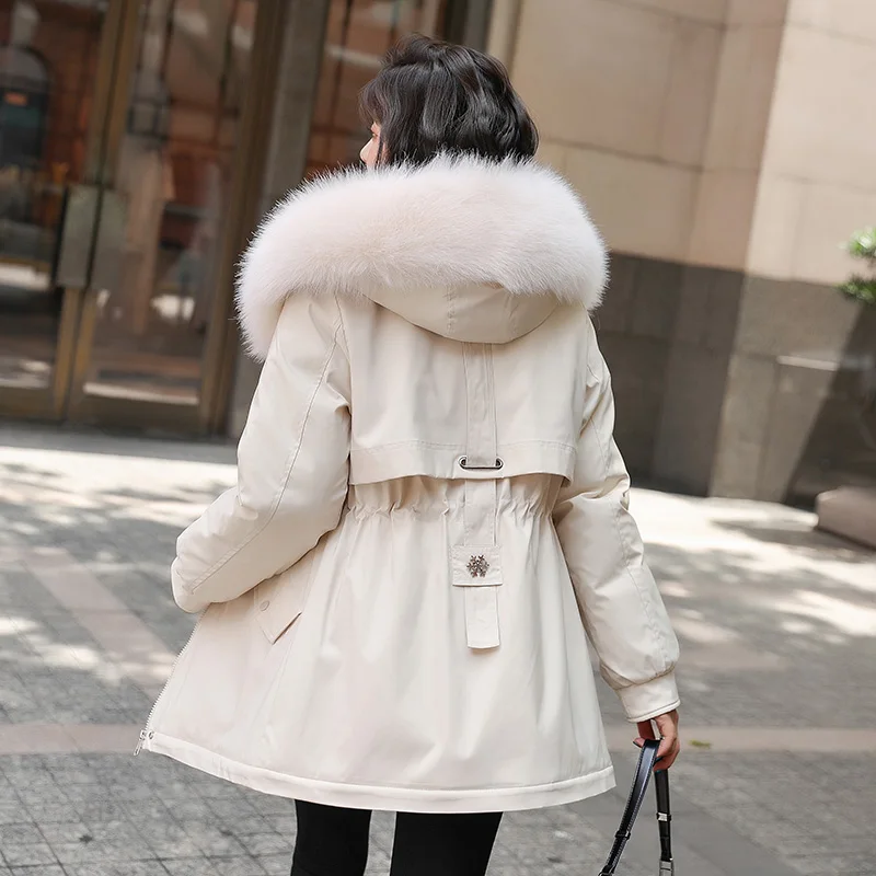 

Hooded Winter Jacket Women Coat Warm Parkas With Fur Lining For Women 2021 Female Long Faux Fur Collar Thick Padded Snow Wear