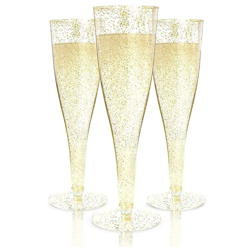 Пластиковые бокалы для шампанского Одноразовая чашка Золотой блестящий
