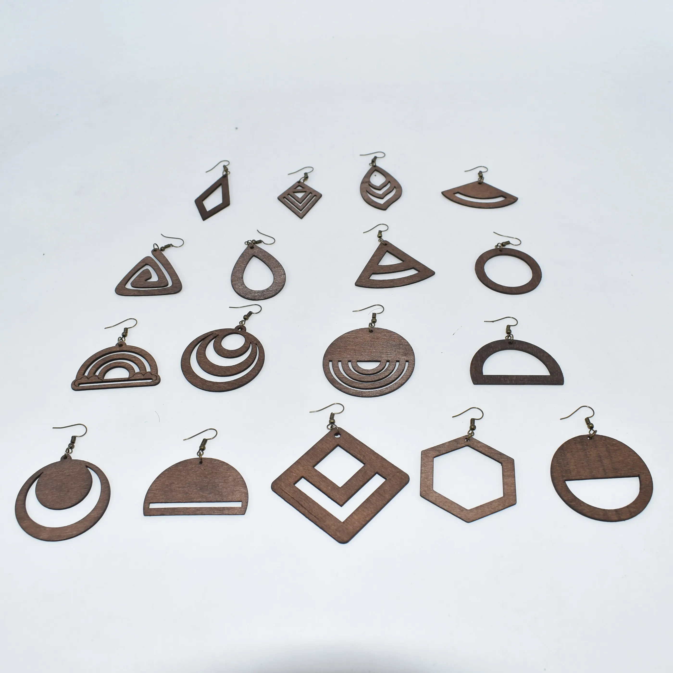 

Cheapest Lascer cut wooden hollow teardrop shape earrings different design round moon crescent wood earring for women