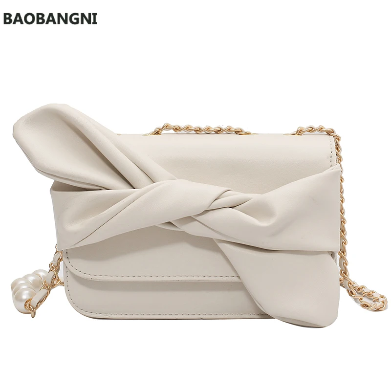 

Bow Square Crossbody bag Summer New High-quality PU Leather Women's Designer Handbag Pearl Chain Shoulder Messenger Bag