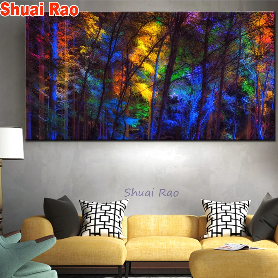 

Алмазная живопись 5d «сделай сам», набор из 1 мозаики с разноцветными деревьями и лесами, полноразмерная, квадратная, с круглыми стразами для ...