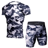 summer mens sports camouflage suit quick drying tights short sleeve training suit