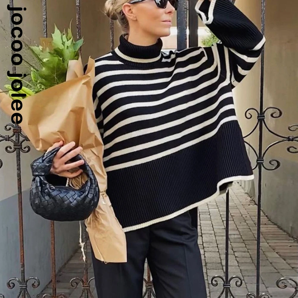 

Fashion Classic Striped Knitted Women Sweater Y2k Turtleneck Warm Loose Casual Pullover Female Clothes Vintage Top Streetwear