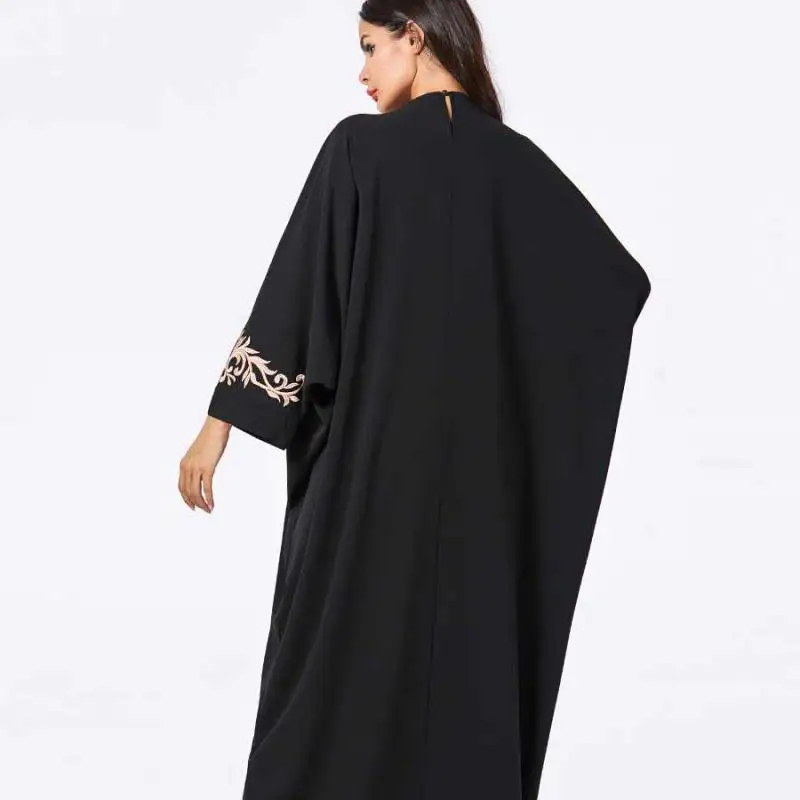 

Abaya Dignified And Comfortable Arabian Plus Size Women's Black Embroidered Bat Sleeve Casual Long Dress Moroccan Oriental Robe