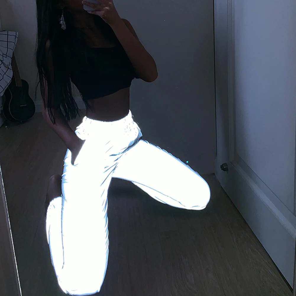 Женские повседневные Светоотражающие Брюки свободные шаровары для офиса