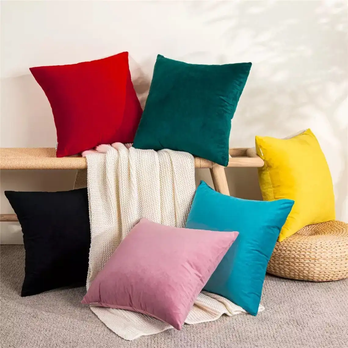 

Cushions For Living Room Accent Throw Pillows 45X45 Emerald Green Velvet Cushion Cover Nordic Luxury Pillow Case Home Decorative