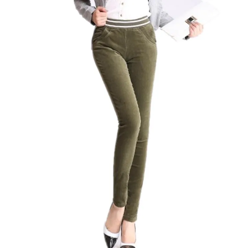 Офисный Плюс Размер высокий эластичный пояс вельветовые винтажные полосатые