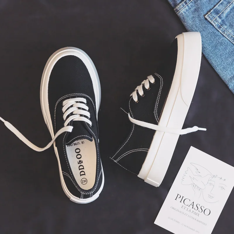 

Fashion Women Canvas 2021 Trend Platform Shoe New Comfortable Breathable High Quality Vulcanized Shoes White Flats Women AD-100