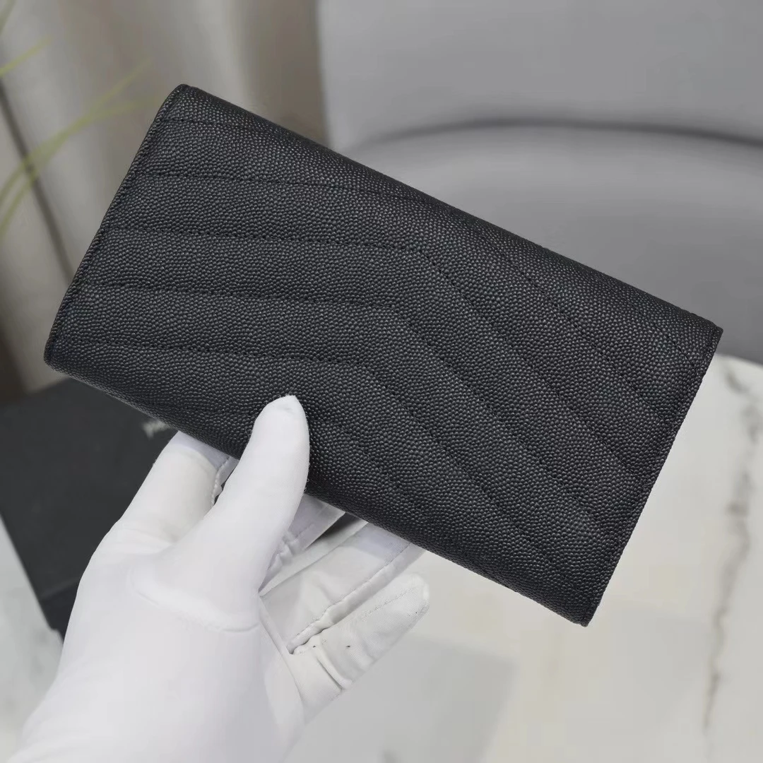 

Womens High Quality Leather Wallet Clutch Bag Cowhide Coin Purse Long Clamshell Wallet Caviar Card Bag Ball Pattern Key Bag